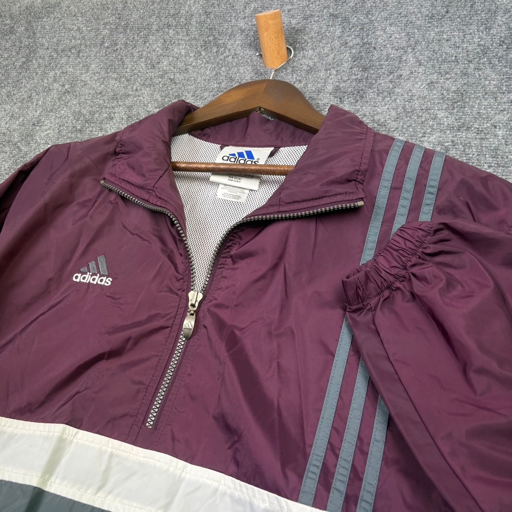 Adidas Windbreaker Jacket Mens Medium Maroon Grey Colorblock Half Zip Pullover